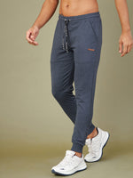 Men Blue Melange Relax Fit Stitch Detail Joggers