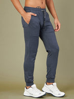 Men Blue Melange Relax Fit Stitch Detail Joggers