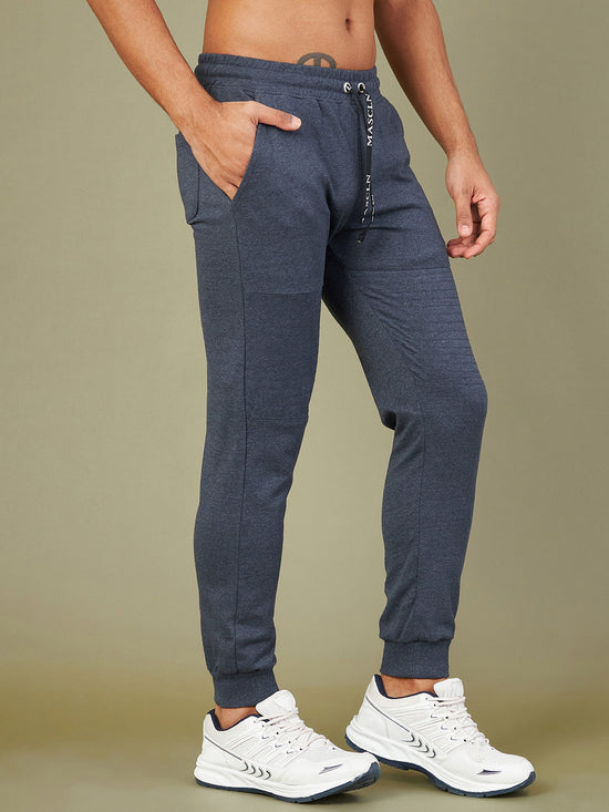 Men Blue Melange Relax Fit Stitch Detail Joggers