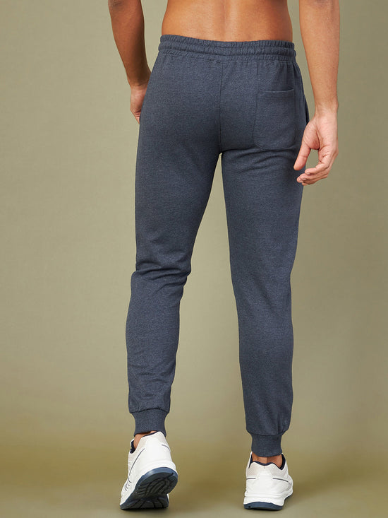 Men Blue Melange Relax Fit Stitch Detail Joggers