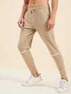 Men Beige Relax Fit Zipper Detail Joggers