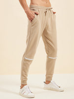 Men Beige Relax Fit Zipper Detail Joggers