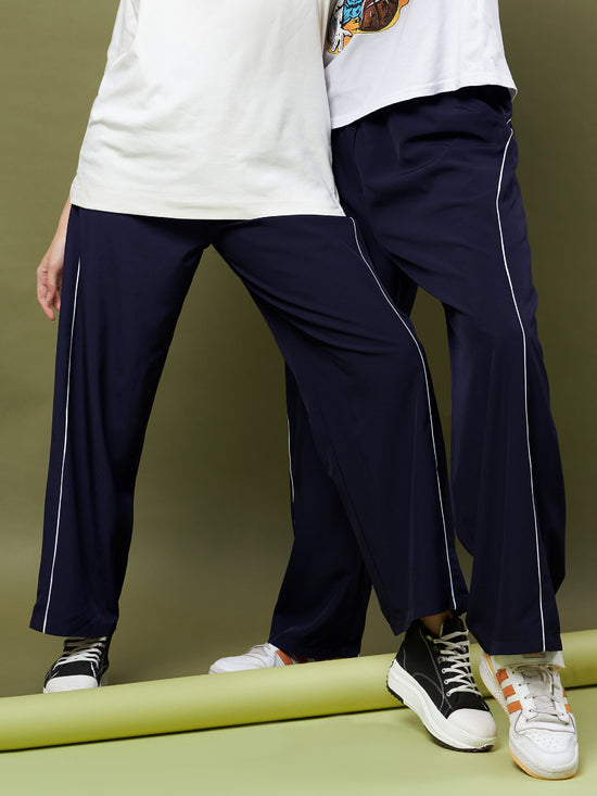 Unisex Navy Piping Parachute Track Pants