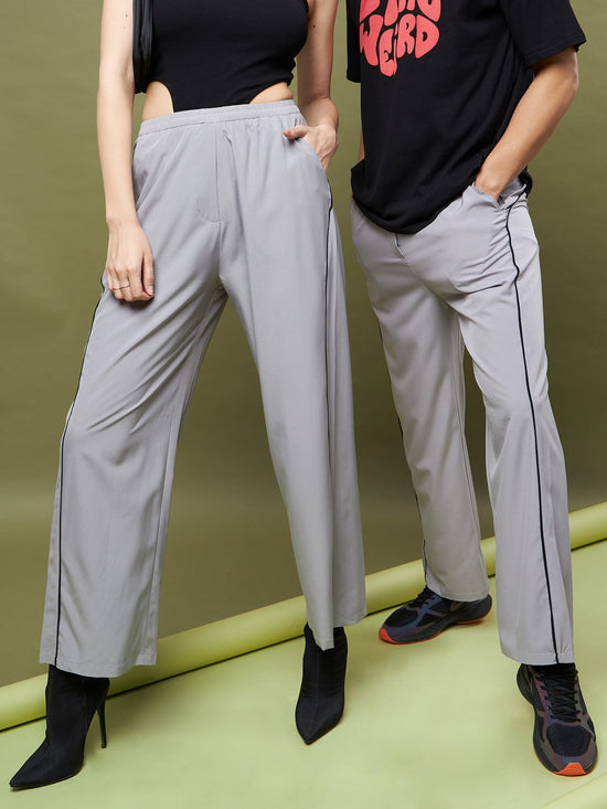 Unisex Grey Piping Parachute Track Pants