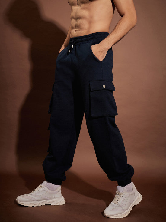 Men Navy Utility Pockets Oversized Joggers