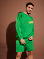 Men Green Companions Oversized Sweatshirt With Shorts