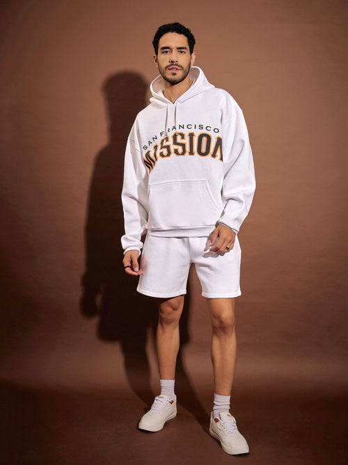 Men White San Francisco Oversized Hoodie With Shorts