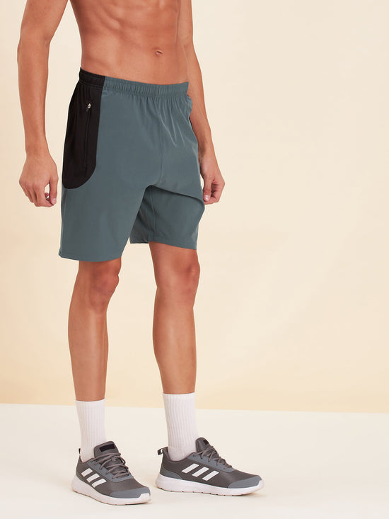 Men Teal Blue & Black Dry Fit Shorts