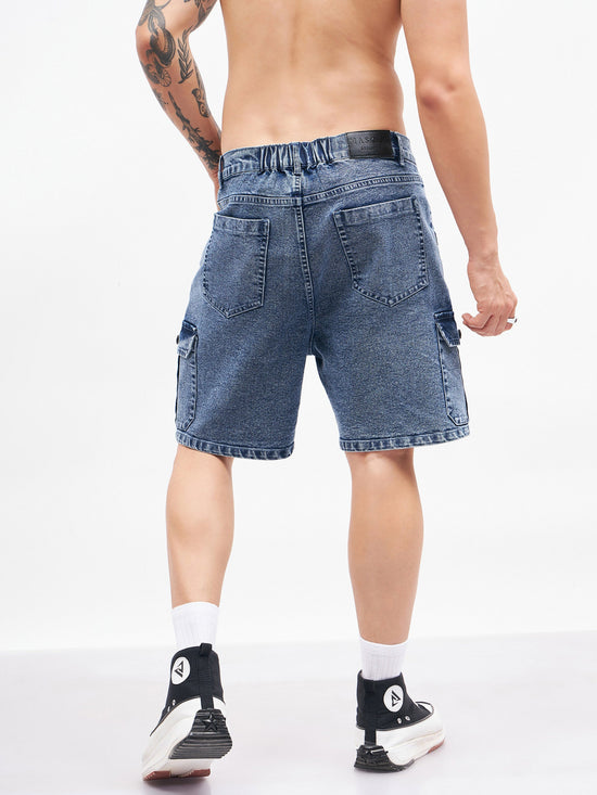 Men Blue Utility Pocket  Denim Shorts