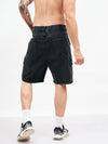 Men Black Utility Pocket Denim Shorts