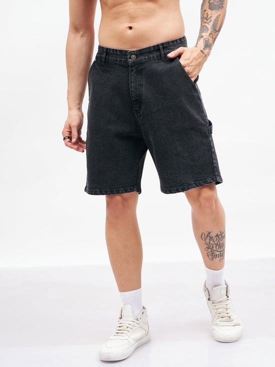 Men Black Relax Fit Denim Shorts