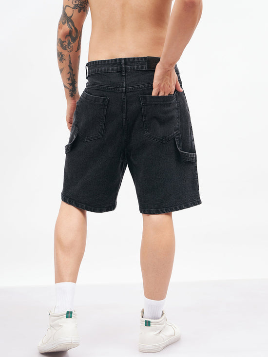 Men Black Relax Fit Denim Shorts