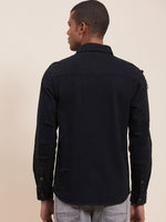 Men's Black Distressed Denim Jacket Shirt