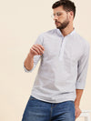 Men Blue Pin Stripes Roll-Up Sleeves Kurta Shirt