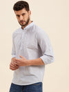 Men Blue Pin Stripes Roll-Up Sleeves Kurta Shirt