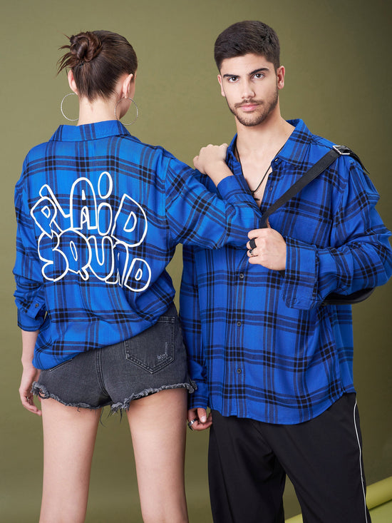 Unisex Navy & Black Check PLAID SQUAD Oversized Shirt