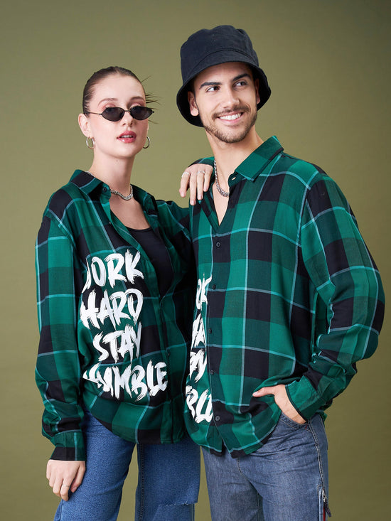 Unisex Green & Black Check WORK HARD Oversized Shirt