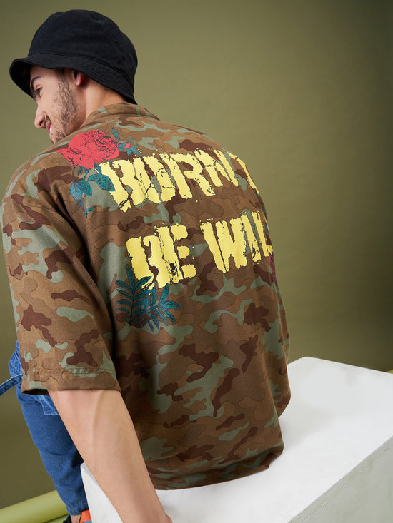 Men Camouflage BORN WILD Oversized Shirt