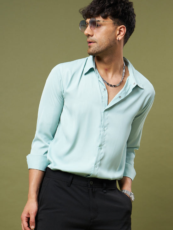 Unisex Mint Green Satin Relax Fit Shirt