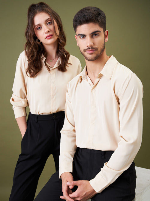 Unisex Beige Satin Relax Fit Shirt