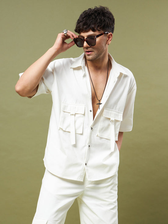 Men White Twill Box Pocket Oversized Shirt