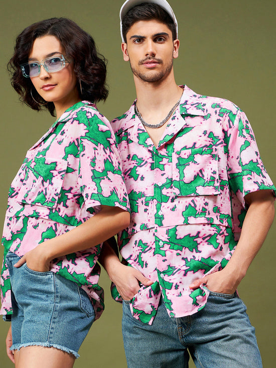 Unisex Pink & Green Tropical Relax Fit Shirt