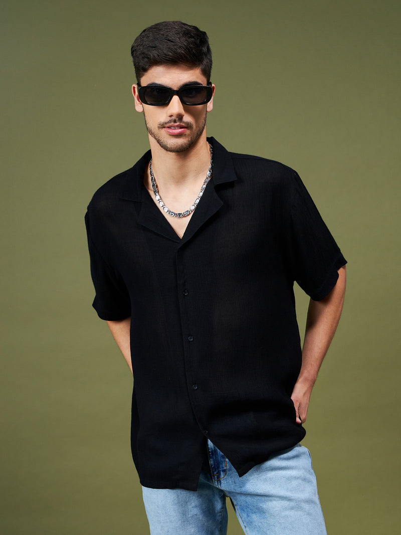 Unisex Black Solid Relax Fit Shirt