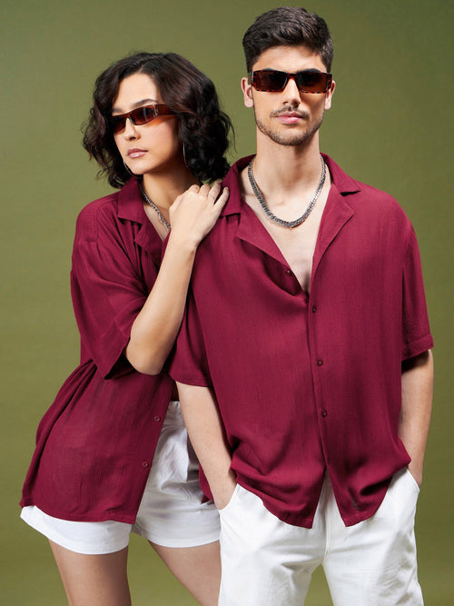 Unisex Maroon Solid Relax Fit Shirt
