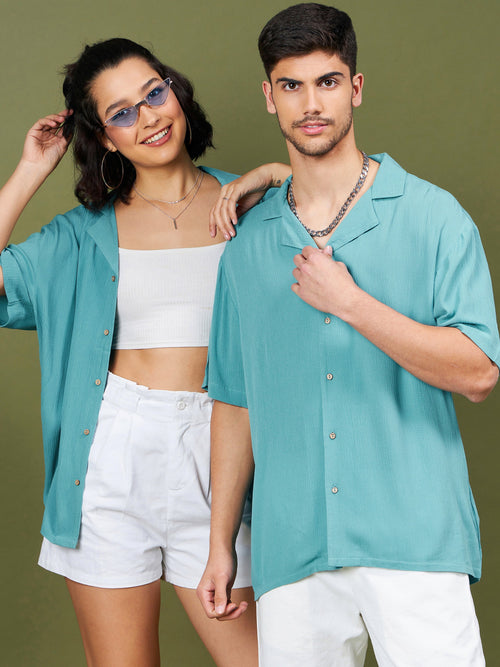 Unisex Teal Blue Solid Relax Fit Shirt