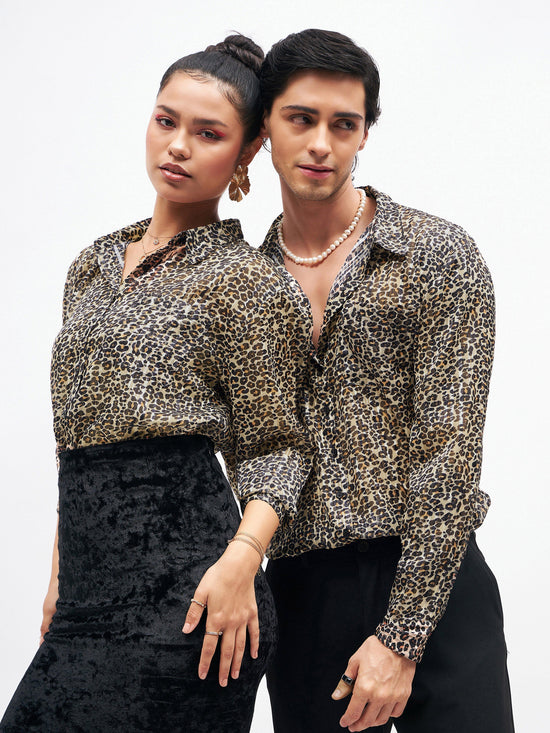 Unisex Leopard Print Lurex Party Shirt