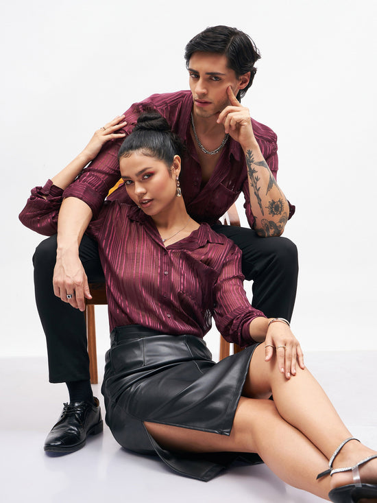 Unisex Maroon Lurex Party Shirt