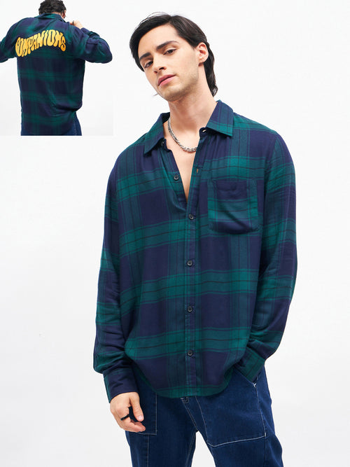 Unisex Navy Check Companions Oversized Shirt