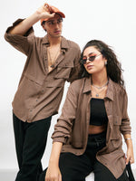 Unisex Brown Check Oversized Shirt