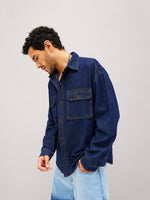 Men Navy Denim Oversized Shirt