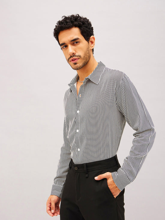 Men White & Black Stripes Relax Fit Shirt