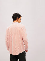 Men White & Red Stripes Relax Fit Shirt