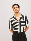 Men Black & White Stripes Short Sleeve Relax Shirt