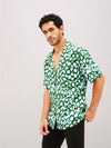 Men Green & White Abstract Short Sleeve Relax Shirt