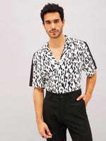 Men White & Black Abstract Short Sleeve Relax Shirt