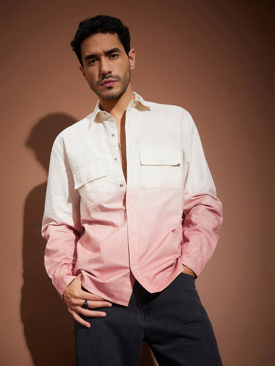 Men Mauve & White Ombre Shirt