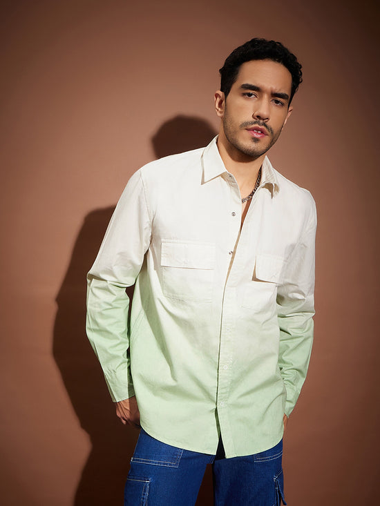 Men Green & White Ombre Shirt