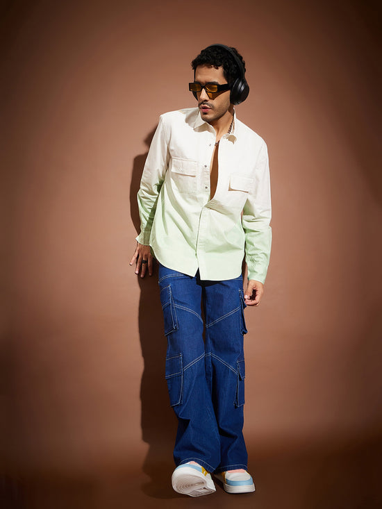 Men Green & White Ombre Shirt