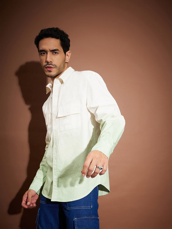 Men Green & White Ombre Shirt