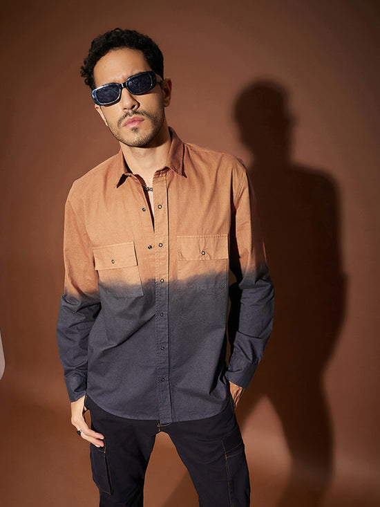 Men Orange & Dark Grey Ombre Shirt