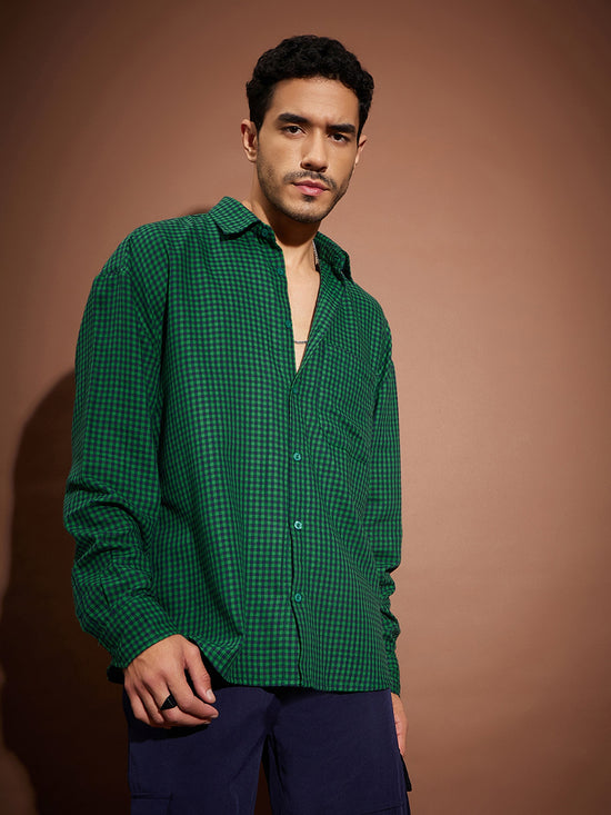 Men Green & Navy Check Oversized Shirt