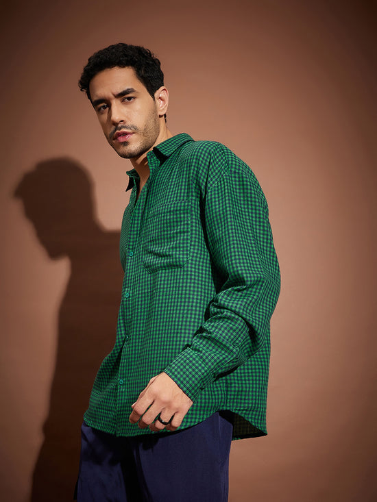 Men Green & Navy Check Oversized Shirt