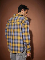 Men Yellow & Blue Check Oversized Shirt