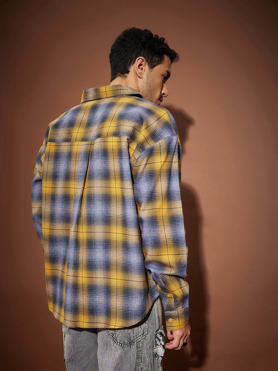 Men Yellow & Blue Check Oversized Shirt