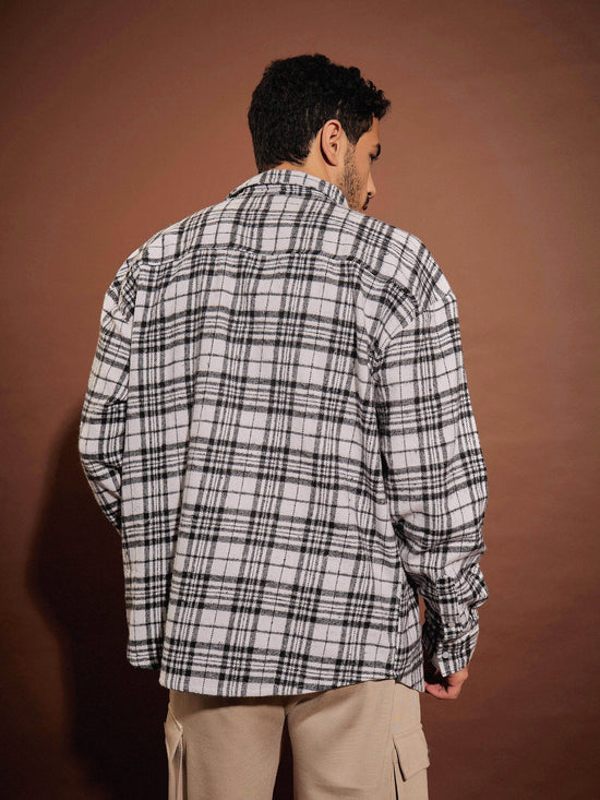 Men Black & White Check Box Pocket Oversized Shirt