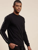 Men's Black Slim Fit Piping Detail Sweatshirt